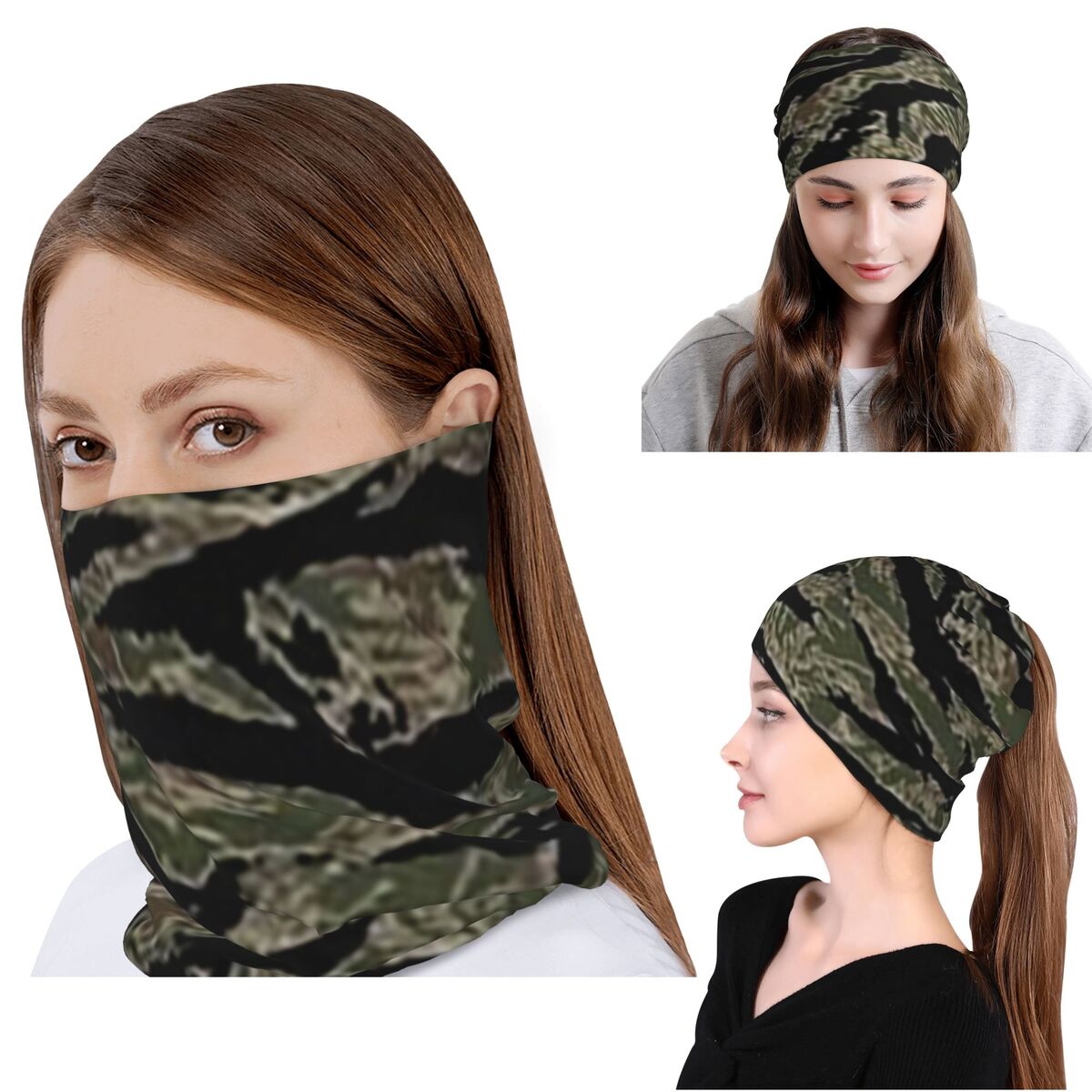 Knit Beanie Hat Warm - タイガーストライプ迷彩ミリタリーカモフラージュバンダナネックゲイターマスクスカーフ暖かいバラクラバビーニー帽子男性女性大人冬用