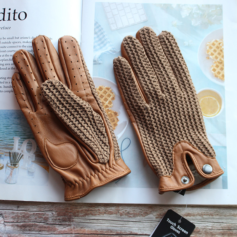 Touch Screen Gloves - 高品質の新作レザーメンズドライビンググローブ、滑り止め、タッチスクリーン対応、シープスキンニット、通気性のあるライディングバイクグローブ