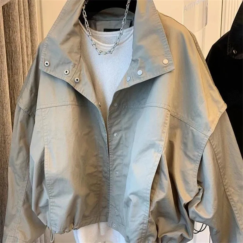 Down Jacket Packable - ハイネックドロープリーツ防風コートショート裏地ジャケット2025春夏新作サブマシンジャケットカジュアルバットウィングスリーブバージョン