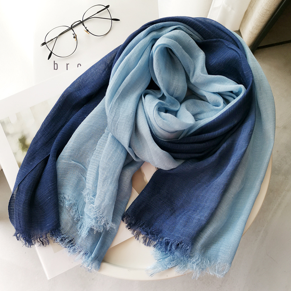 和風ユニセックスコットンリネンスカーフグラデーションカラー秋 - Shawl Wrap Winter のレビューと価格