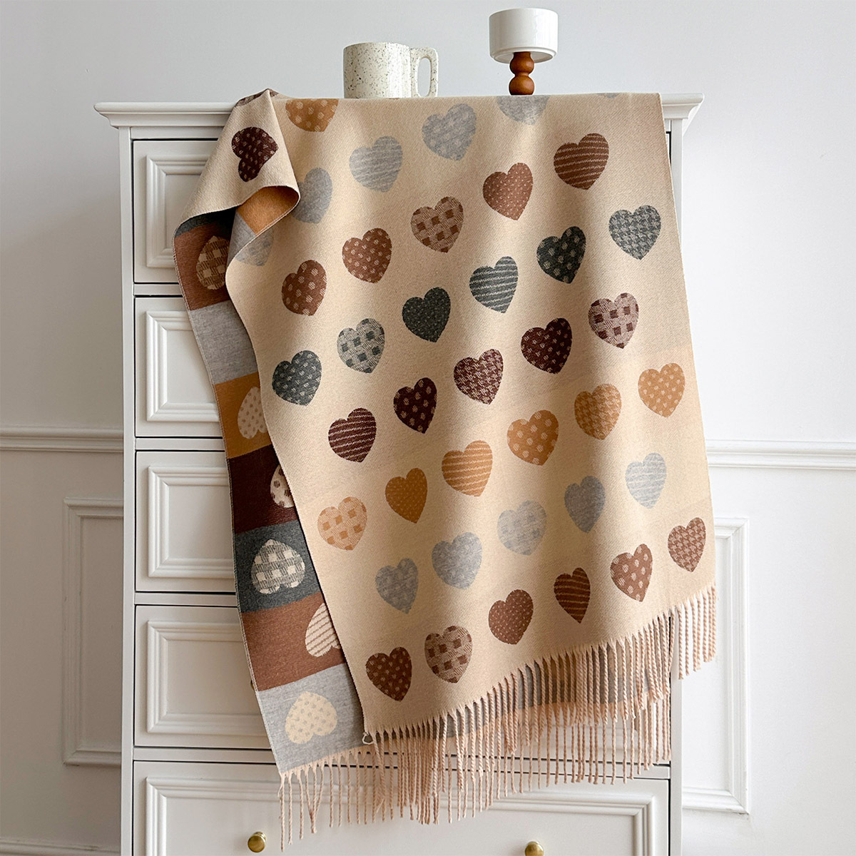 女性用イミテーションカシミヤスカーフ フリンジ付き 厚手 暖 - Cashmere Pashmina Wrap のレビューと価格