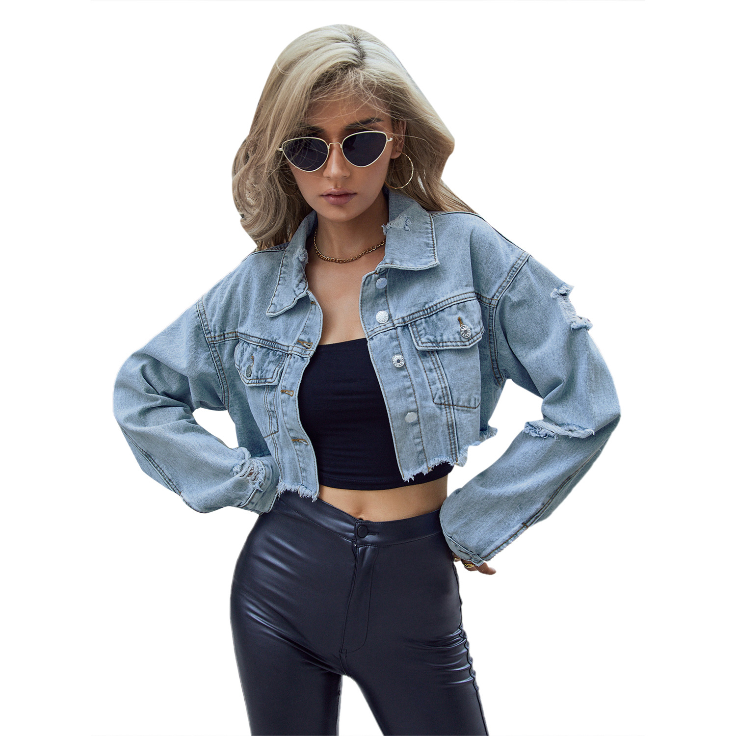 女性デニムコートソリッドショートジャケットポケットターンダウ - Down Jacket Packable のレビューと価格