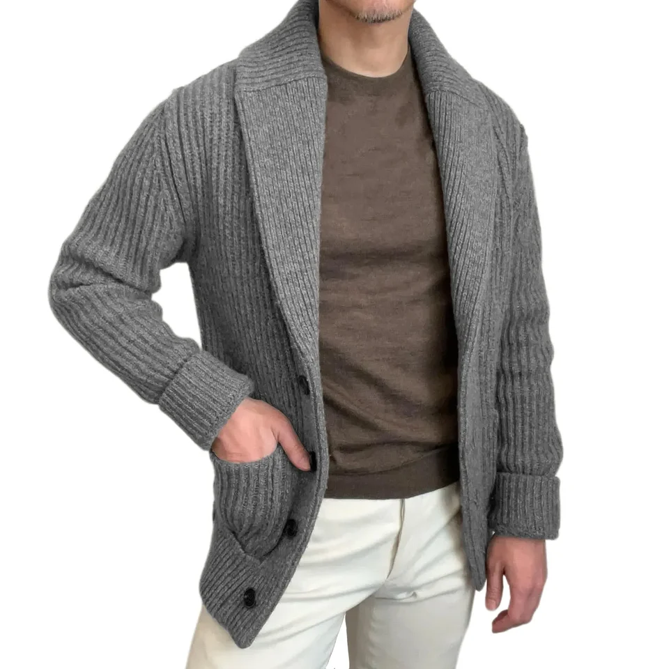 メンズセーター カーディガン ラペル 長袖 レトロ ボタン留 - Down Jacket Packable のレビューと価格