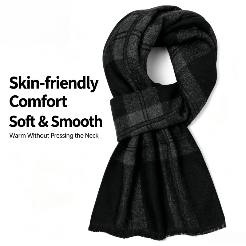 1個入り、英国風の黒とグレーのチェック柄、メンズ用、ウール混 - Wool Scarf Men のレビューと価格