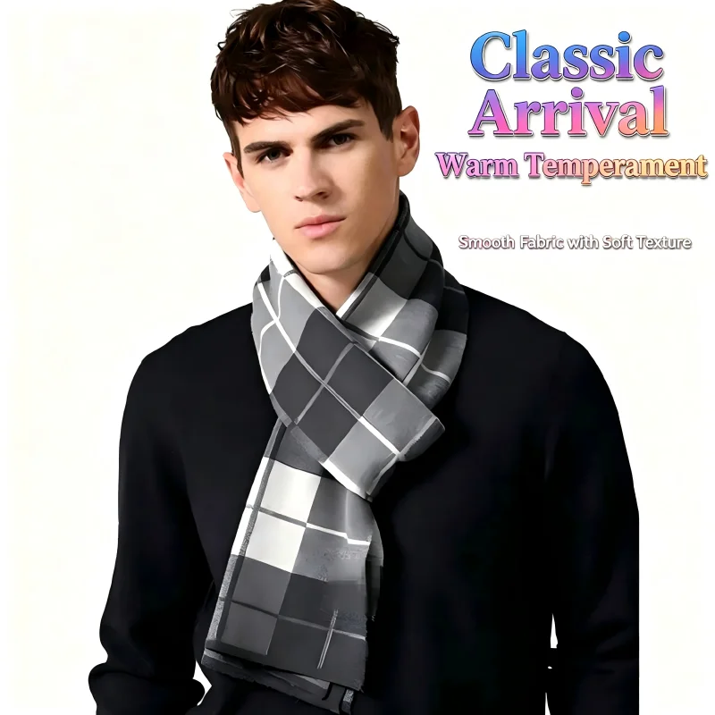 1個入り、英国風の黒とグレーのチェック柄、メンズ用、ウール混 - Wool Scarf Men のレビューと価格