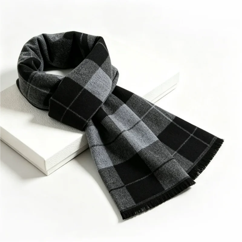 1個入り、英国風の黒とグレーのチェック柄、メンズ用、ウール混 - Wool Scarf Men のレビューと価格