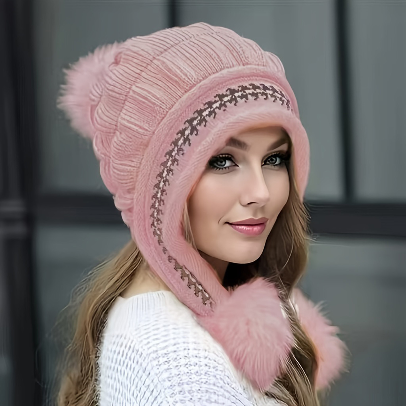 寒い季節用ニットビーニー帽、柔らかい冬用暖かいファー帽子、フ - Knit Beanie Hat Warm のレビューと価格