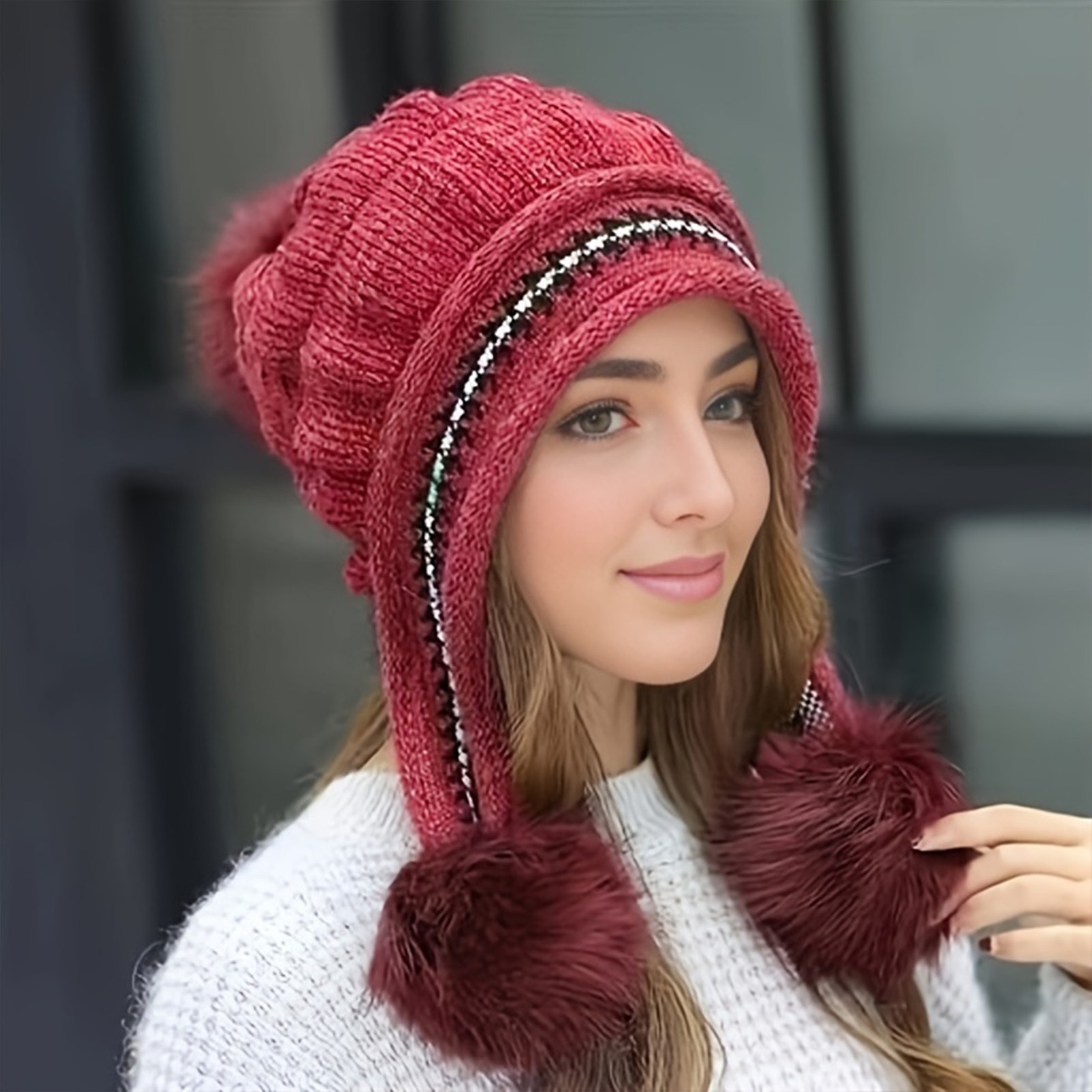 寒い季節用ニットビーニー帽、柔らかい冬用暖かいファー帽子、フ - Knit Beanie Hat Warm のレビューと価格