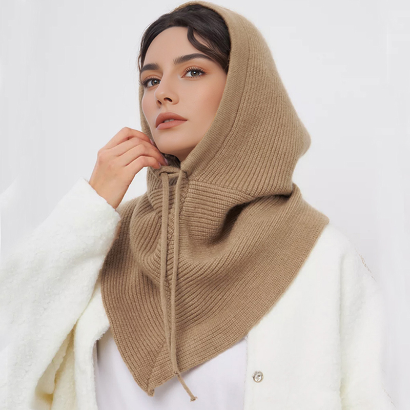 冬のバラクラバ帽子スカーフ女性用ニットフード付きキャップ屋外 - Knit Beanie Hat Warm のレビューと価格