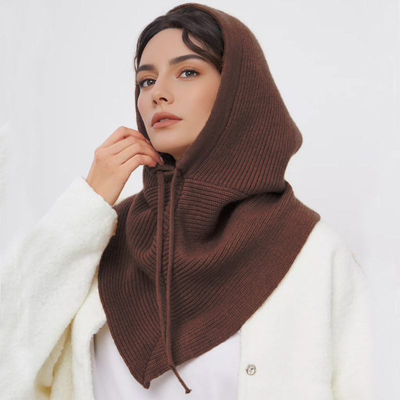 冬のバラクラバ帽子スカーフ女性用ニットフード付きキャップ屋外 - Knit Beanie Hat Warm のレビューと価格